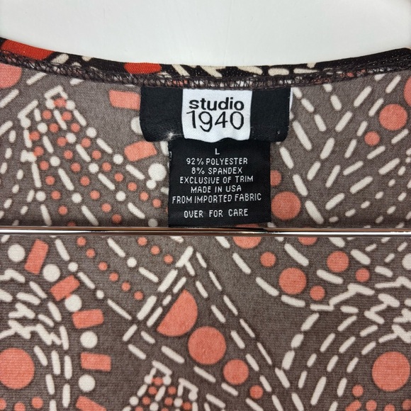 Studio 1940 Brown Orange Retro Y2K Belted Blouse L Made in USA Vintage - Picture 2 of 11